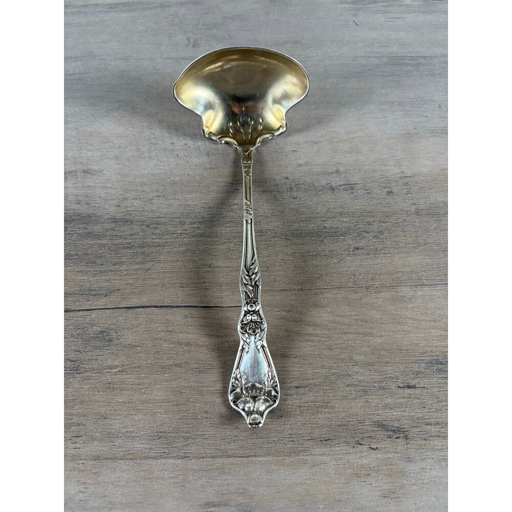 Gorham Poppy Sterling Silver Art Nouveau Style Antique Gold Washed Ladle‎